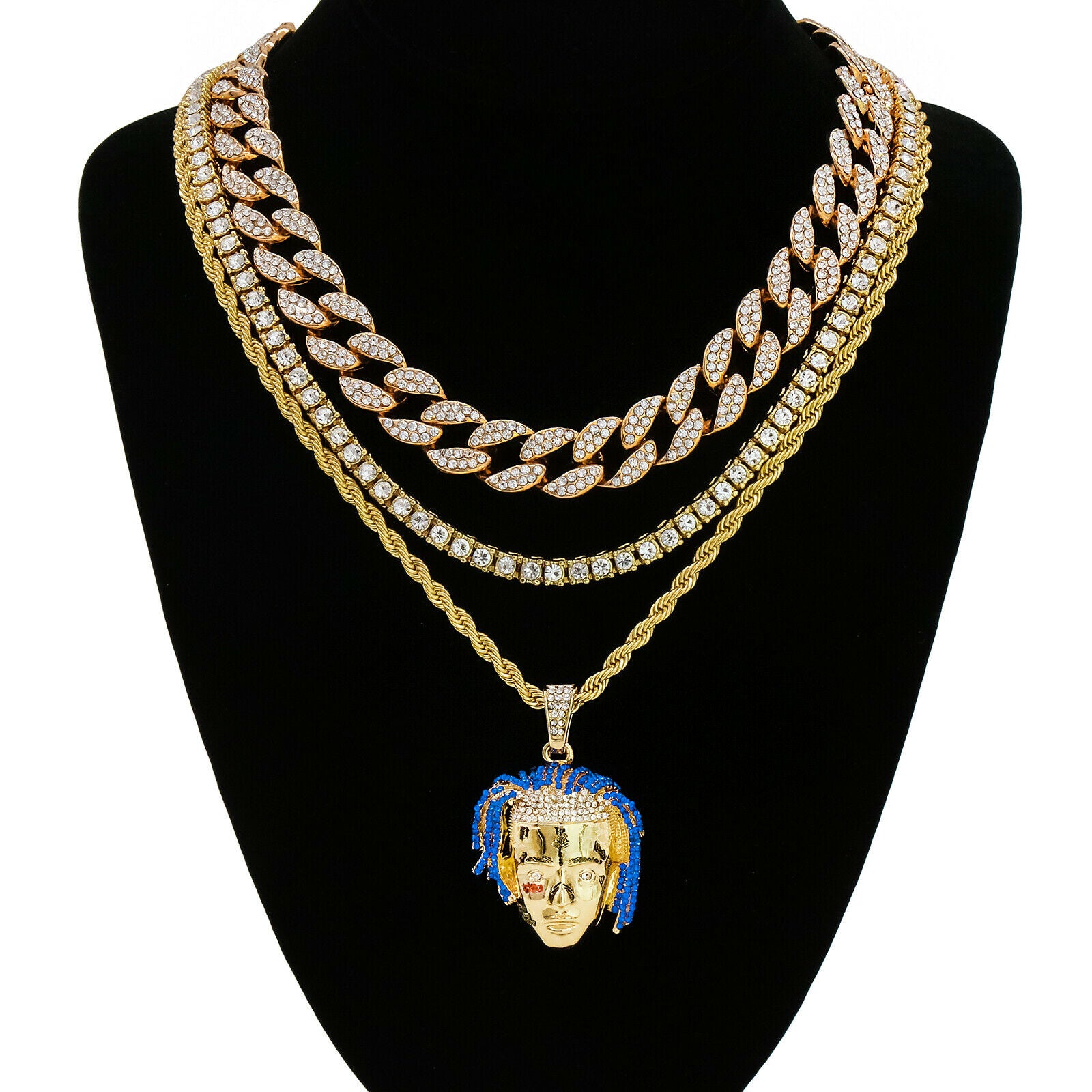 Tentasion 4 Pcs Set Cuban, Tennis & Rope Chain Bundle Gold PT