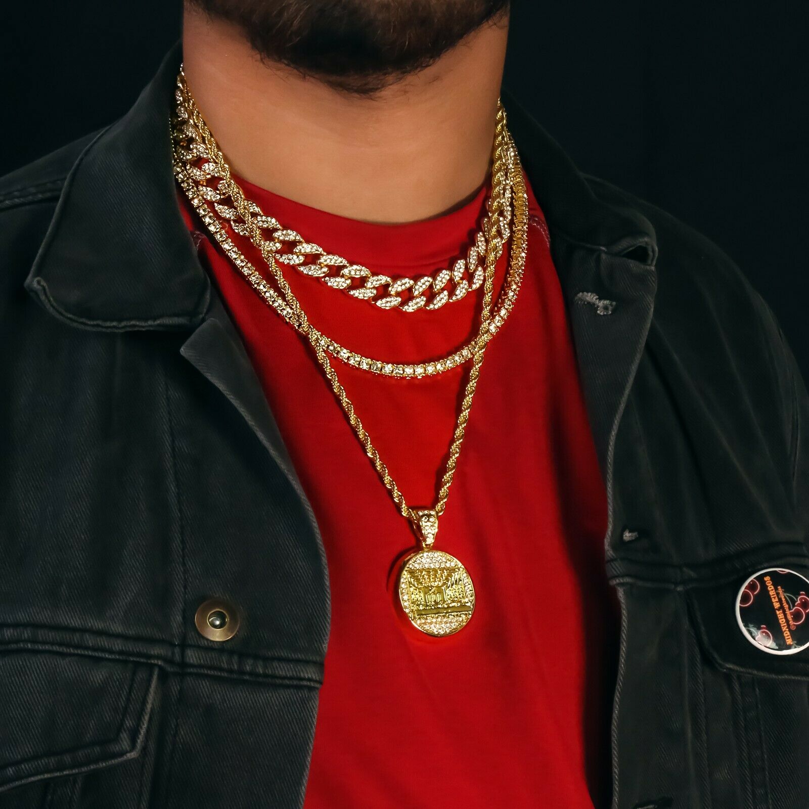 last Supper 4 Pcs Set Cuban, Tennis & Rope Chain Bundle Gold PT