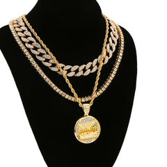 last Supper 4 Pcs Set Cuban, Tennis & Rope Chain Bundle Gold PT