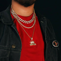 Hustler 4 Pcs Set Cuban, Tennis & Round Box Chain Bundle Gold PT