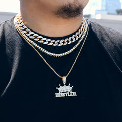 Hustler 4 Pcs Set Cuban, Tennis & Round Box Chain Bundle Gold PT