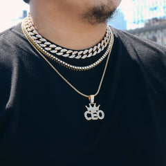 CEO 4 Pcs Set Cuban, Tennis & Round Box Chain Bundle Gold PT