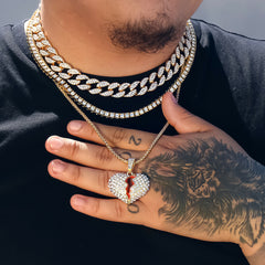 Broken Heart 4 Pcs Set Cuban, Tennis & Round Box Chain Bundle Gold PT