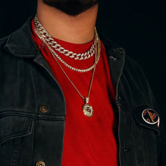 Medallion Tiger 4 Pcs Set Cuban, Tennis & Round Box Chain Bundle Gold PT