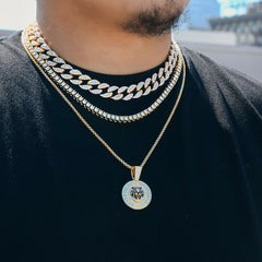 Medallion Tiger 4 Pcs Set Cuban, Tennis & Round Box Chain Bundle Gold PT