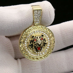 Medallion Tiger 4 Pcs Set Cuban, Tennis & Round Box Chain Bundle Gold PT