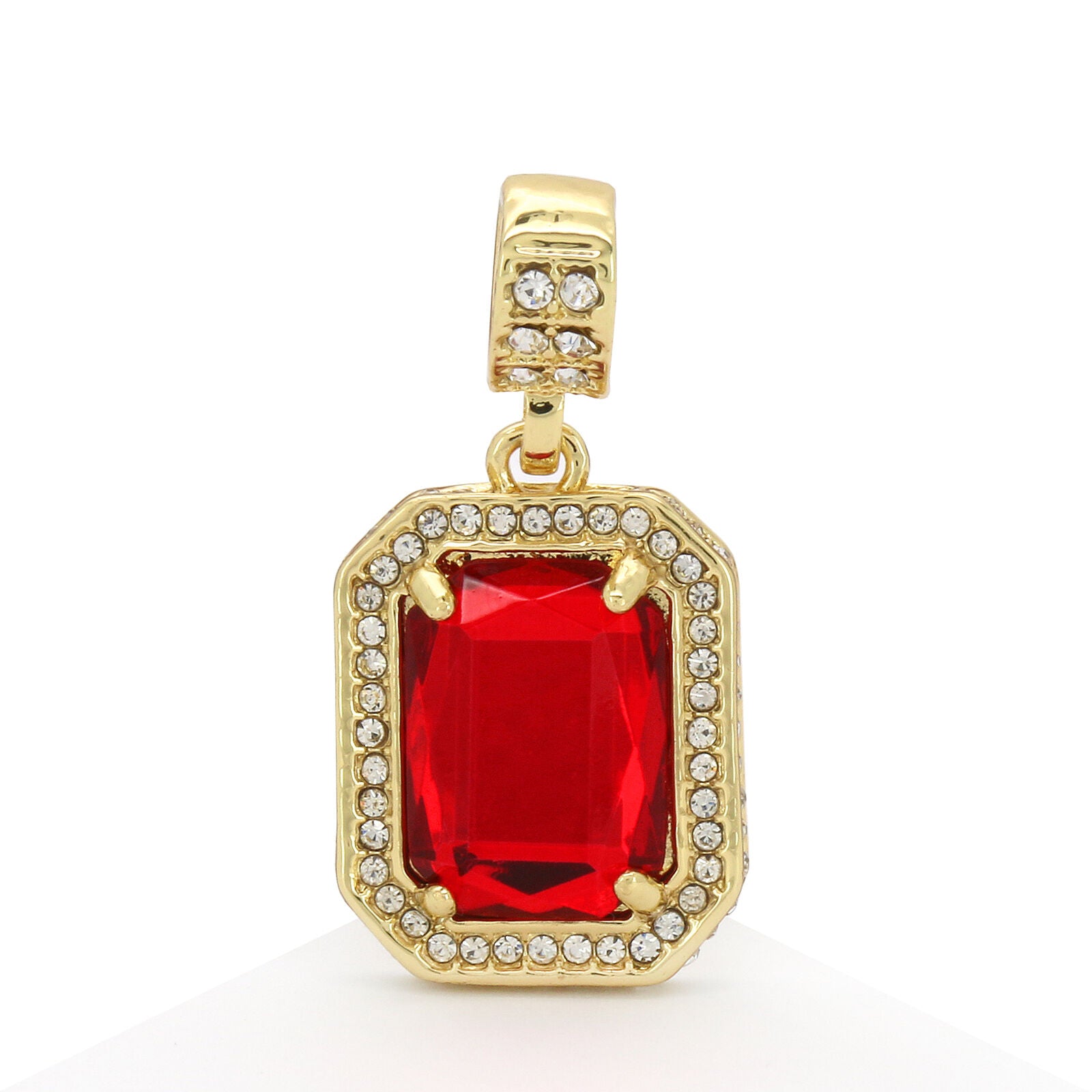 Red Ruby 4 Pcs Set Cuban, Tennis Clear Cz & Rope Chain Bundle Gold PT