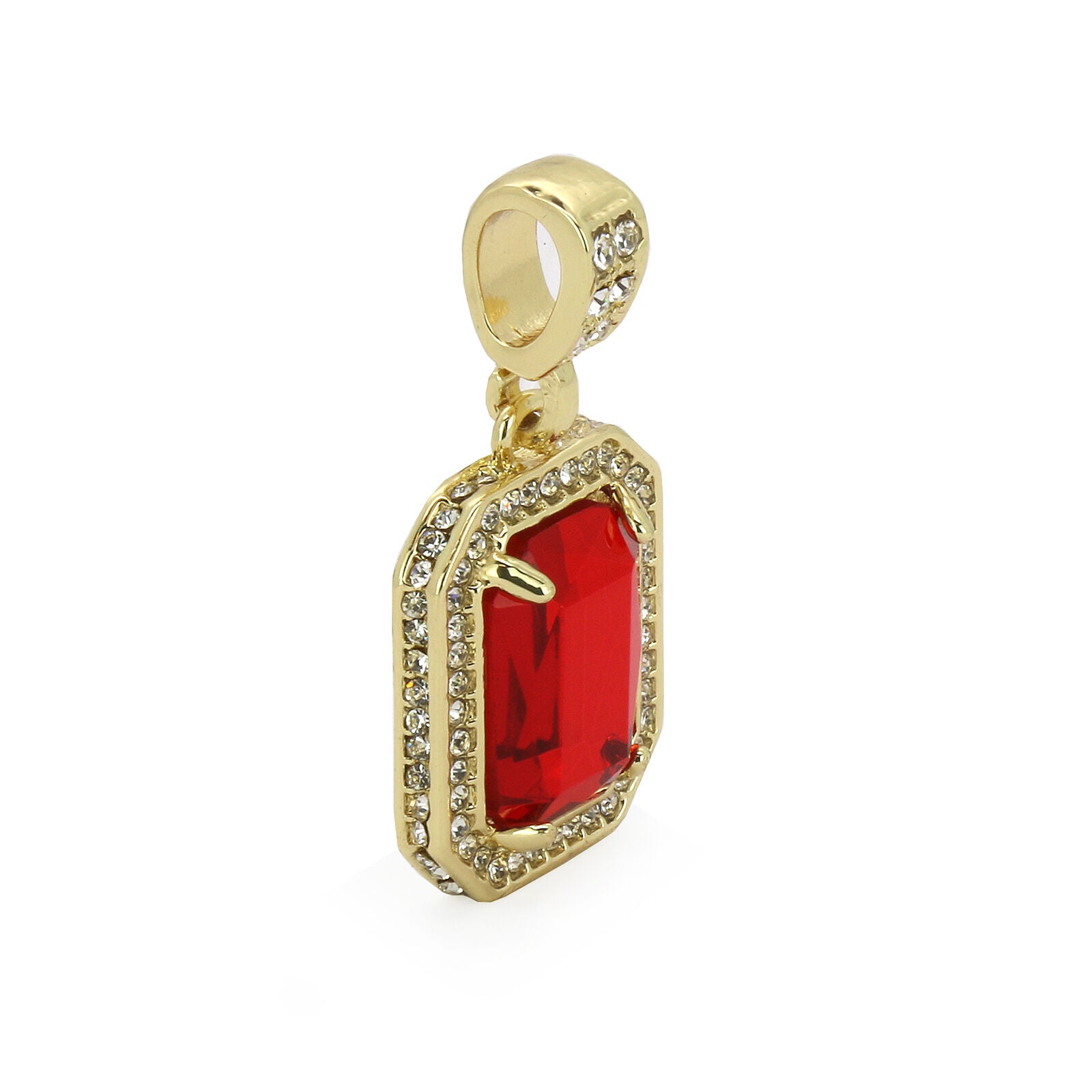 Red Ruby 4 Pcs Set Cuban, Tennis Clear Cz & Rope Chain Bundle Gold PT