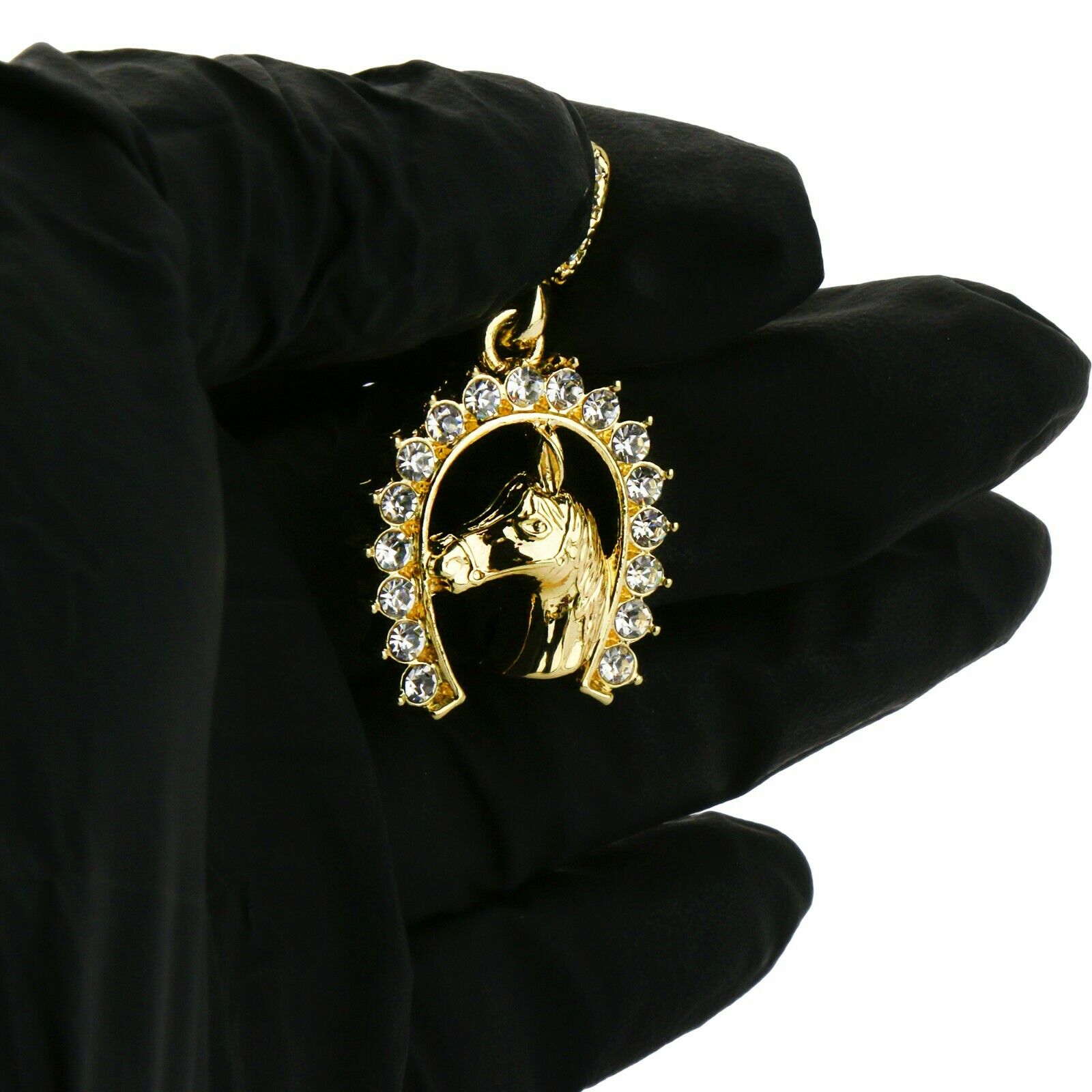 Horse Shoe 4 Pcs Set Cuban, Tennis Clear Cz & Rope Chain Bundle Gold PT