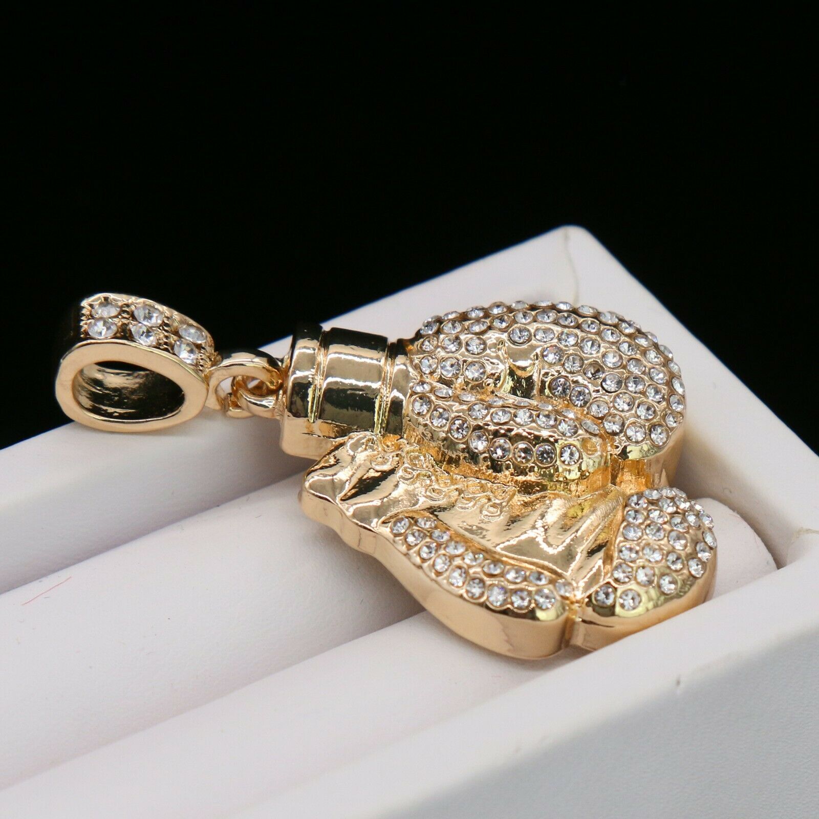 Boxing Gloves 4 Pcs Set Clear Cz Cuban, Tennis & Rope Chain Bundle Gold PT