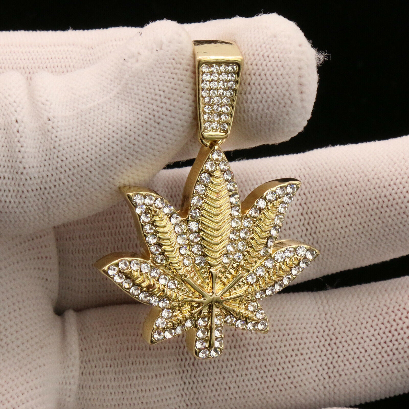 Marijuana 4 Pcs Set Clear Cz Cuban, Tennis & Rope Chain Bundle Gold PT