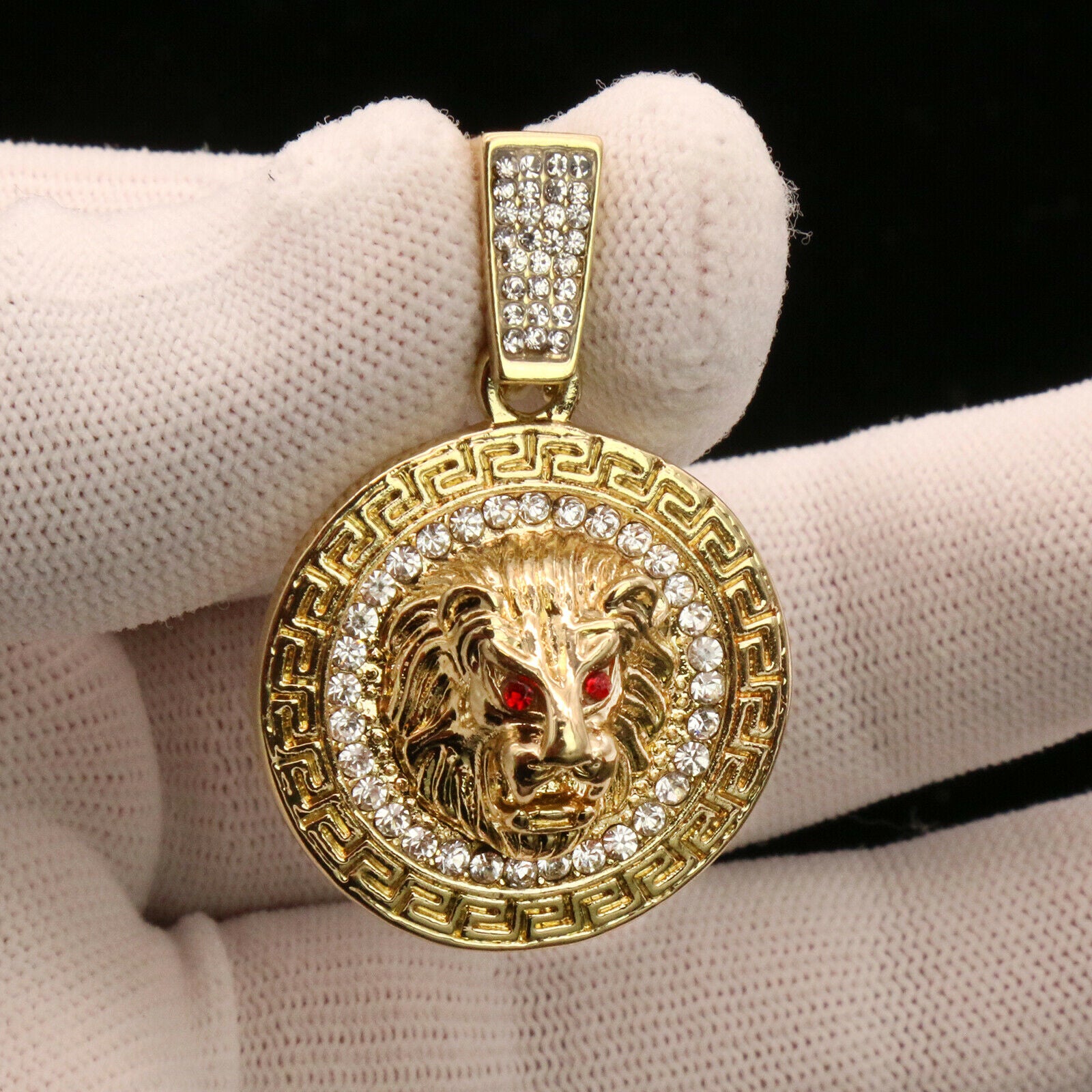 Lion Medallion 4 Pcs Set Clear Cz Cuban, Tennis & Rope Chain Bundle Gold PT