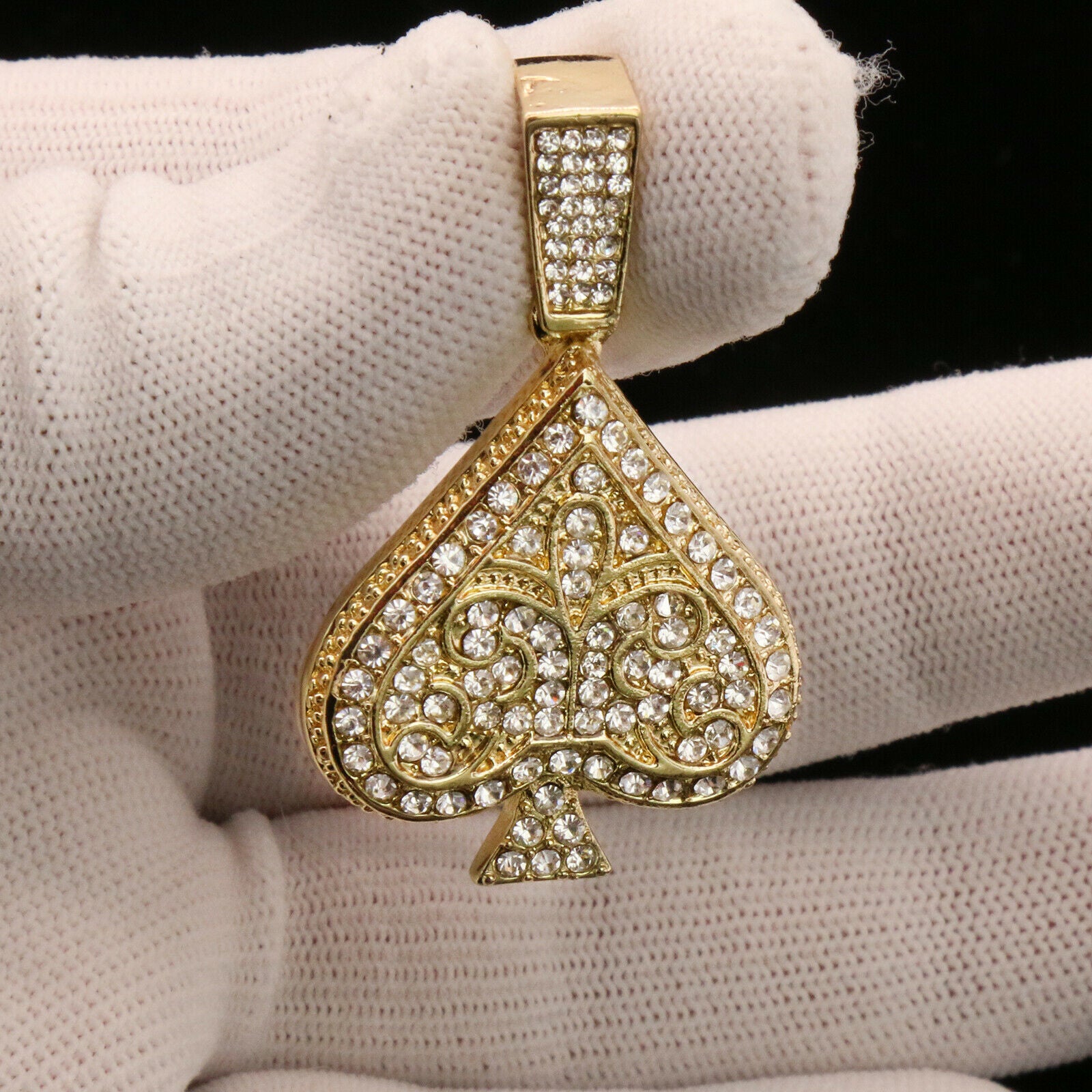 Ace Spades 4 Pcs Set Clear Cz Cuban, Tennis & Rope Chain Bundle Gold PT