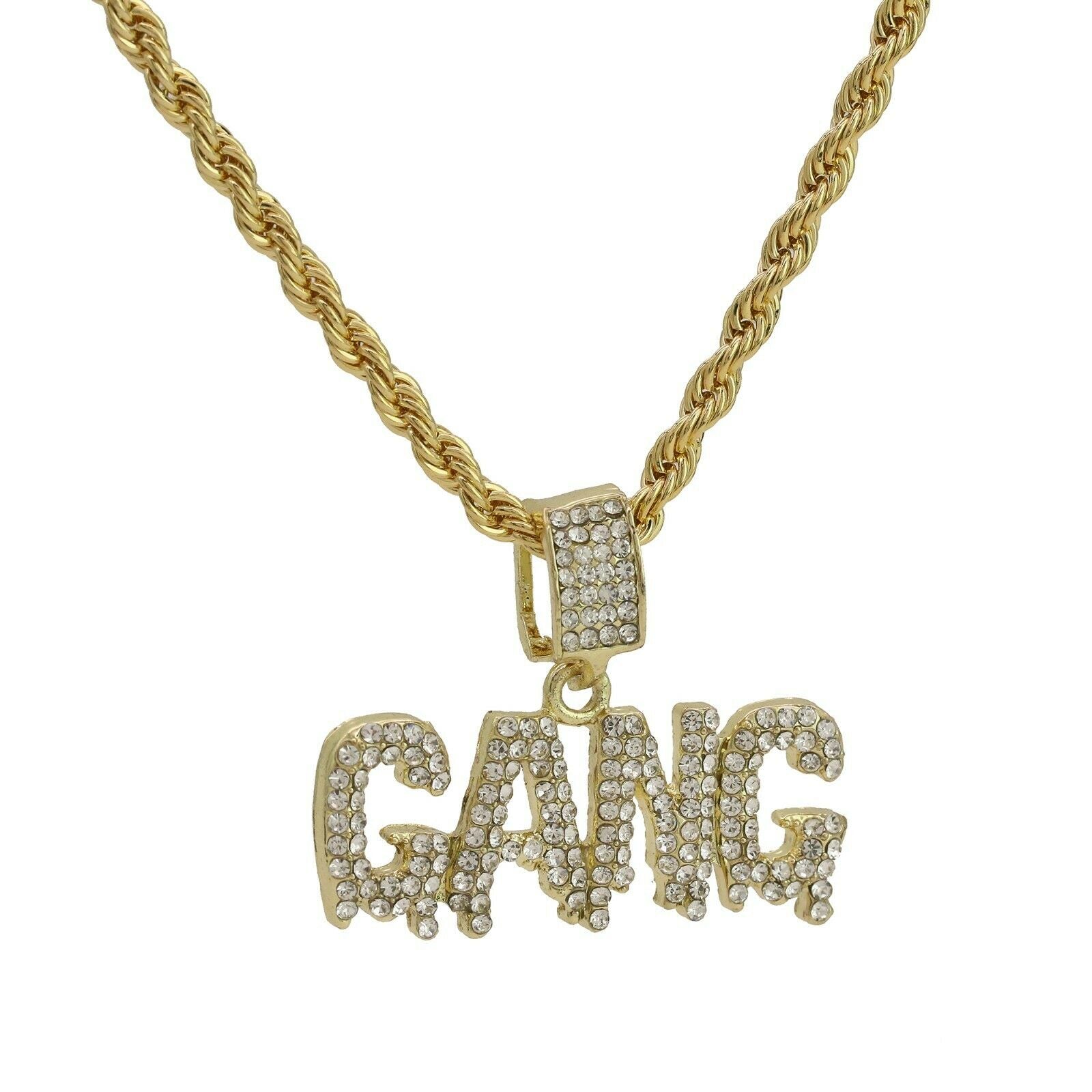 14k Gold Plated Hip-Hop Cz Drip Gang Pendant 20" Choker Rope Chain Necklace