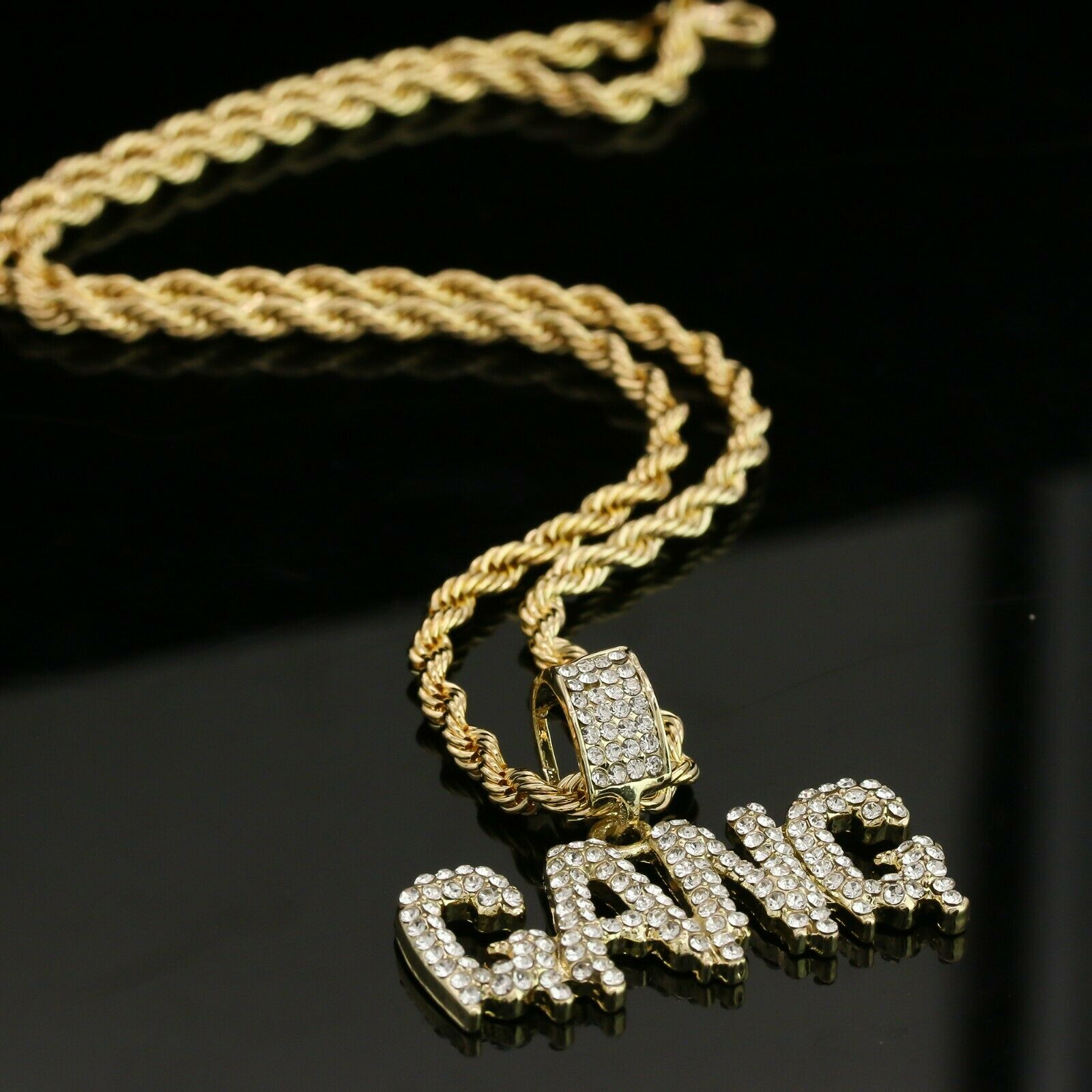14k Gold Plated Hip-Hop Cz Drip Gang Pendant 20" Choker Rope Chain Necklace