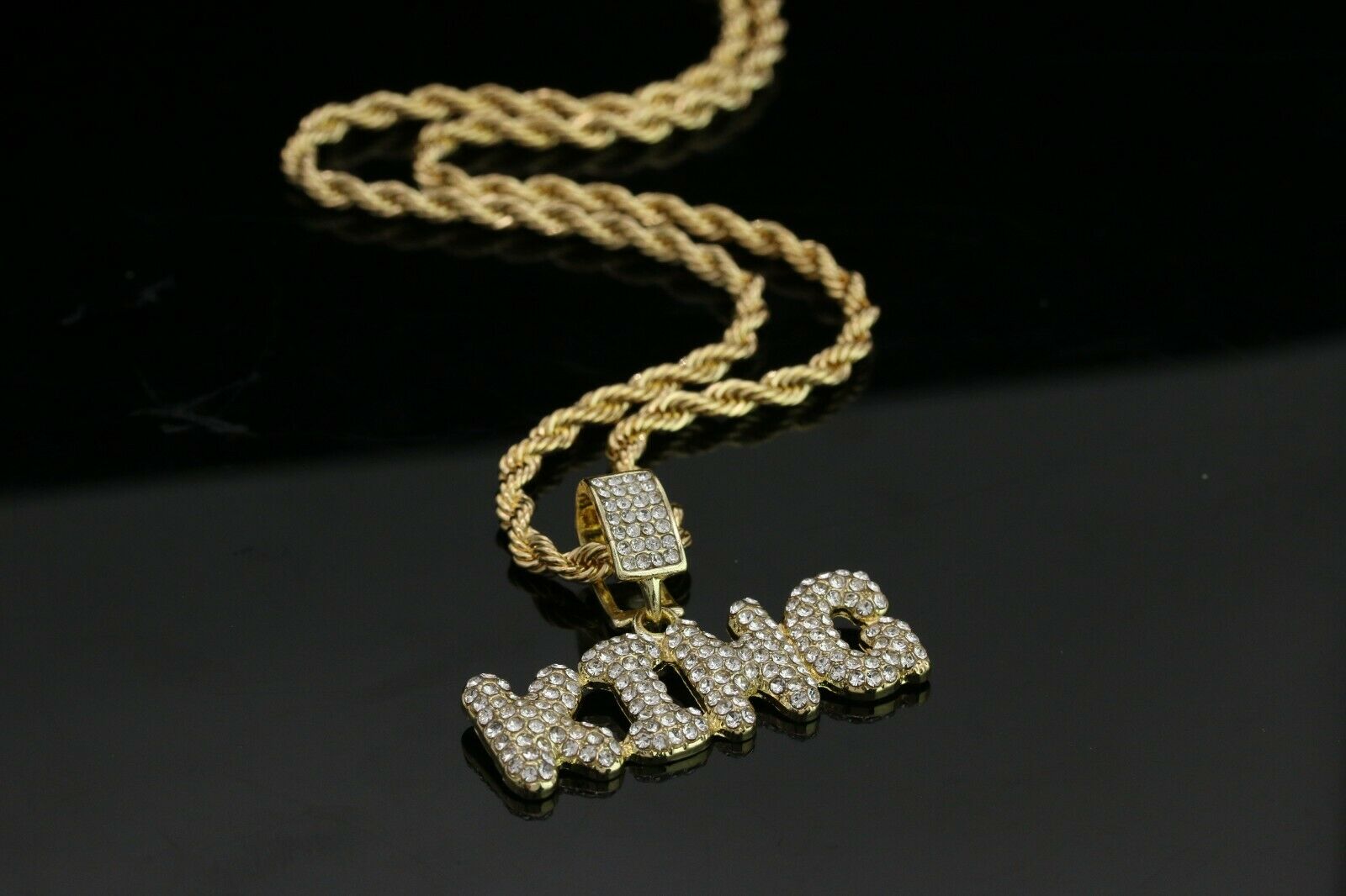 14k Gold Plated Hip-Hop CZ KING Pendant 20" Choker Rope Chain Necklace