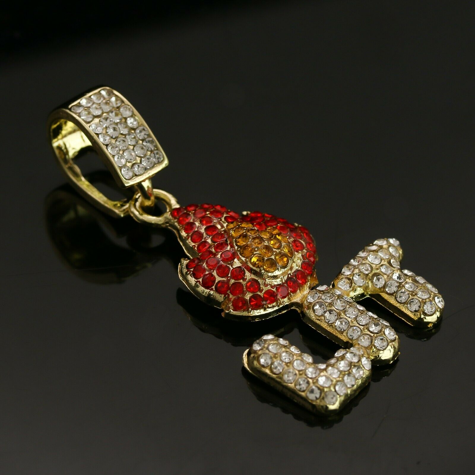 14k Gold Plated Hip-Hop CZ LIT FIRE Pendant 20" Choker Rope Chain Necklace