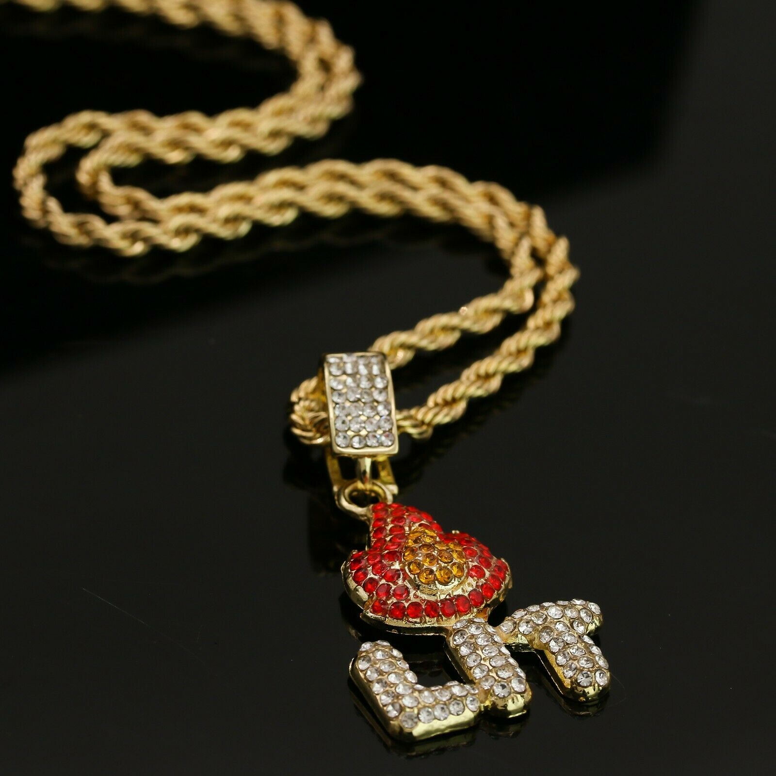 14k Gold Plated Hip-Hop CZ LIT FIRE Pendant 20" Choker Rope Chain Necklace