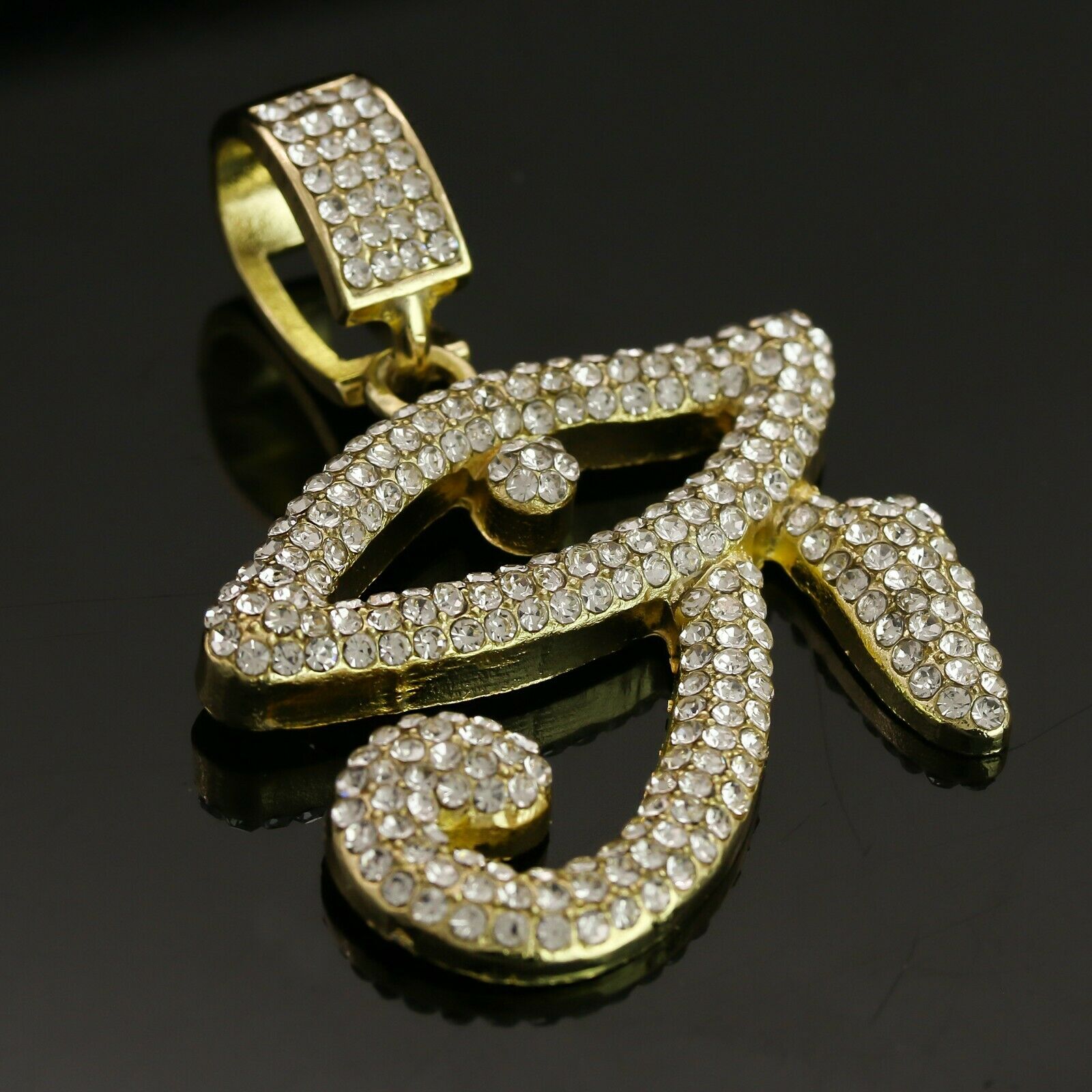 14k Gold Plated Hip-Hop CZ Eye of Horus Pendant 20" Choker Rope Chain Necklace
