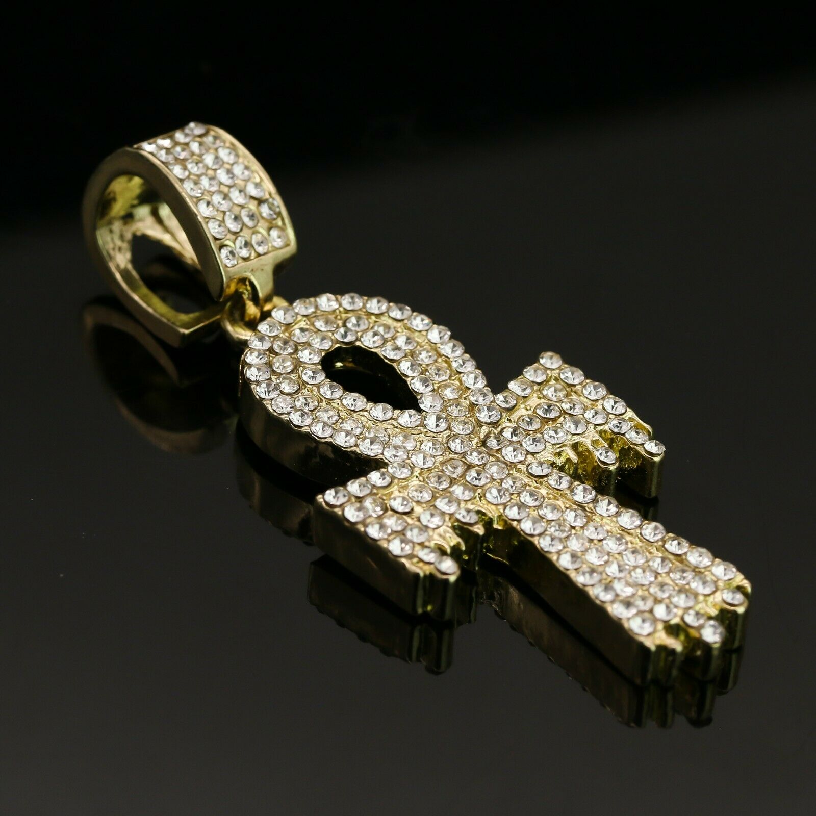 14k Gold Plated Hip-Hop CZ Drip Ankh Pendant 20" Choker Rope Chain Necklace
