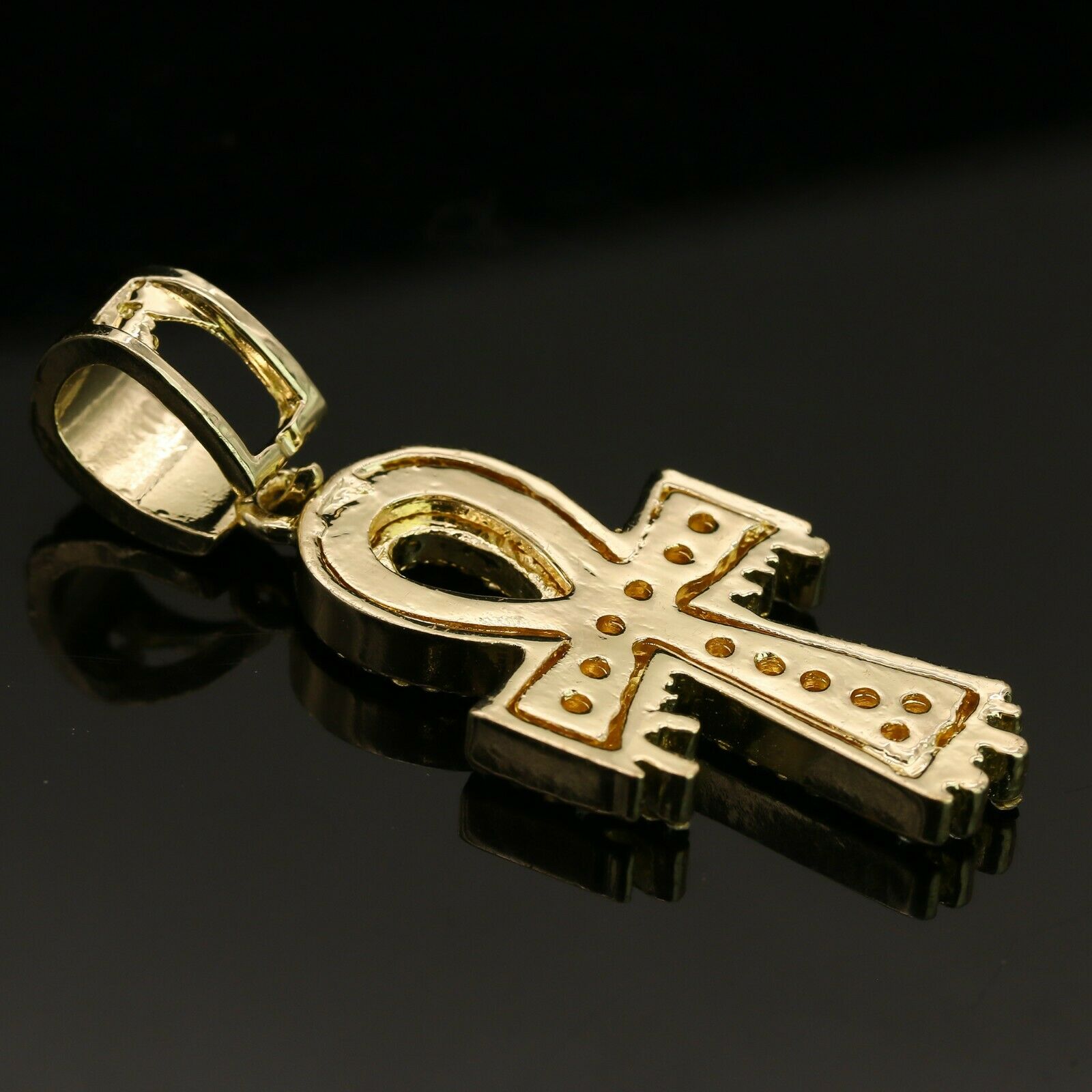14k Gold Plated Hip-Hop CZ Drip Ankh Pendant 20" Choker Rope Chain Necklace