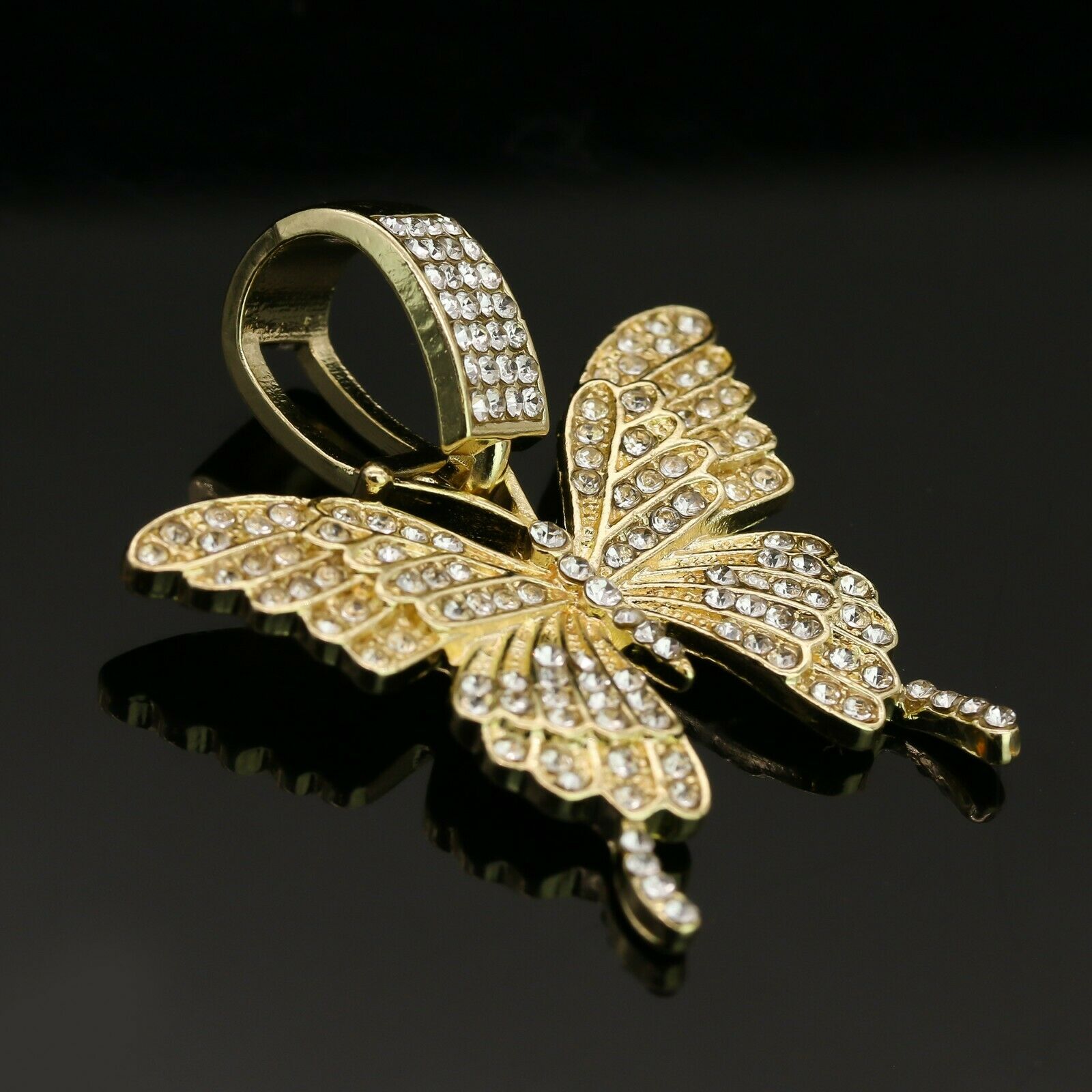 14k Gold Plated Hip-Hop CZ Butterfly Pendant 20" Choker Rope Chain Necklace
