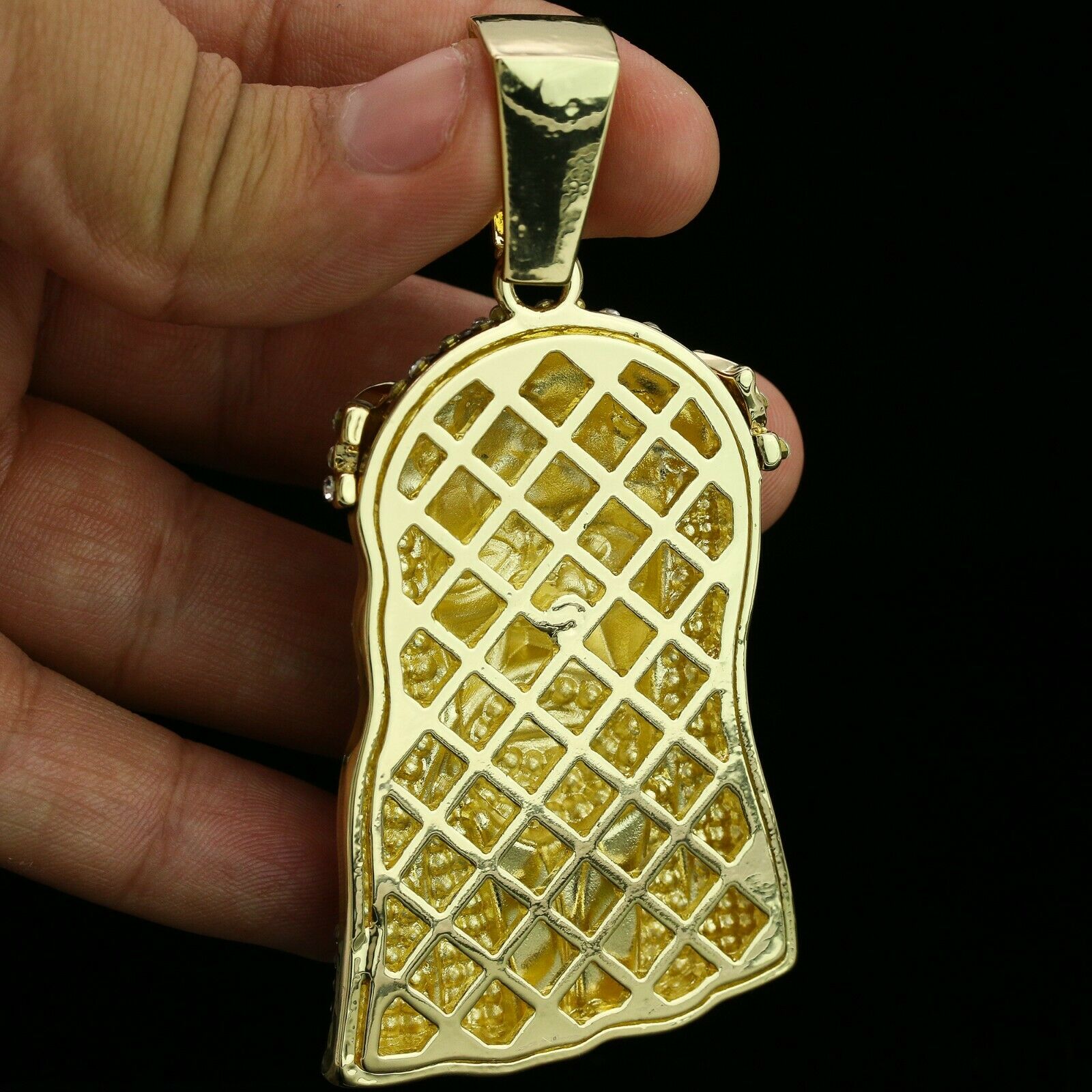 Men's 14k Gold Plated XL Cz Flat Cuban Crown Jesus Pendant 24 Cuban Chain & Bracelet