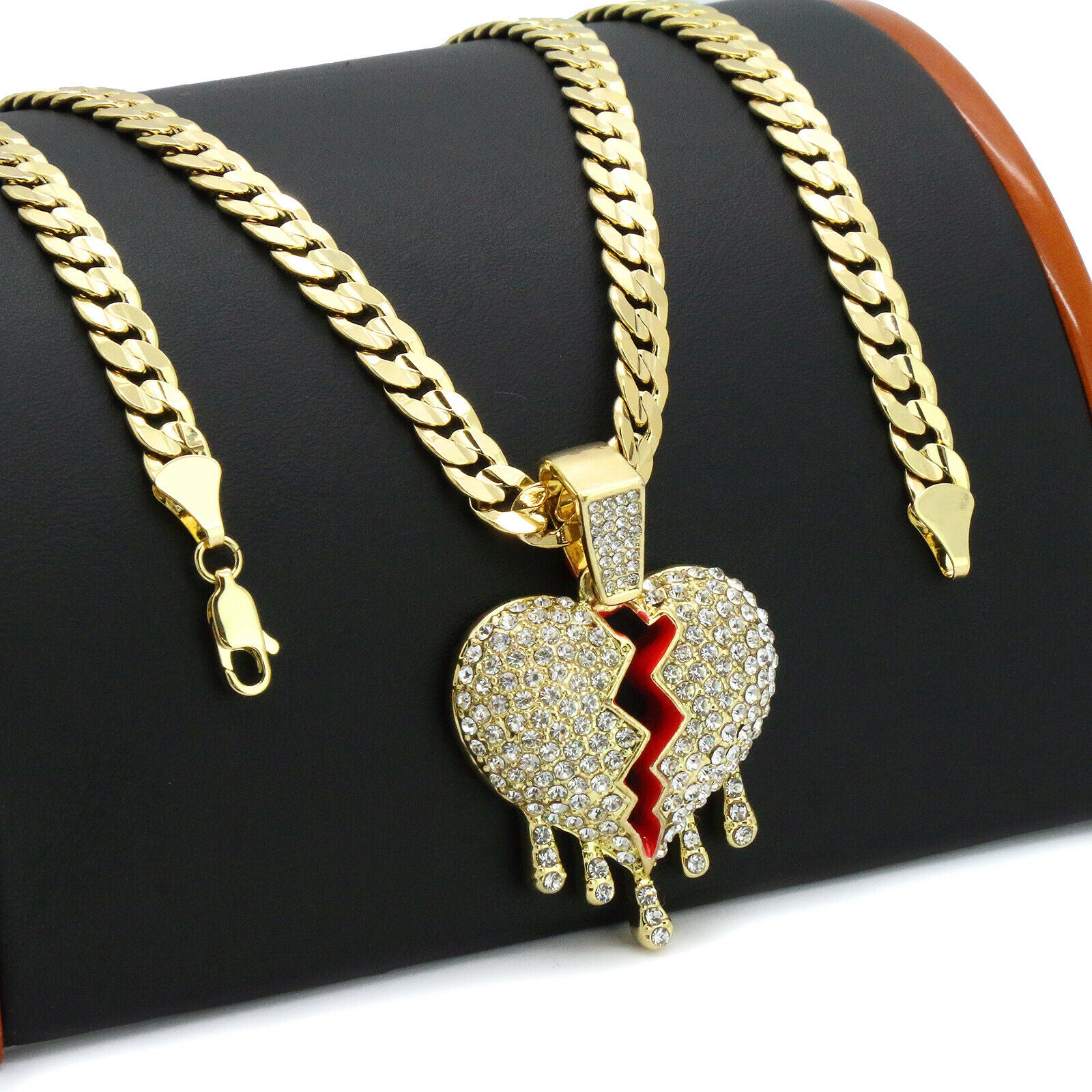 Drip Broken Heart Pendant / 24" Cuban Chain #96