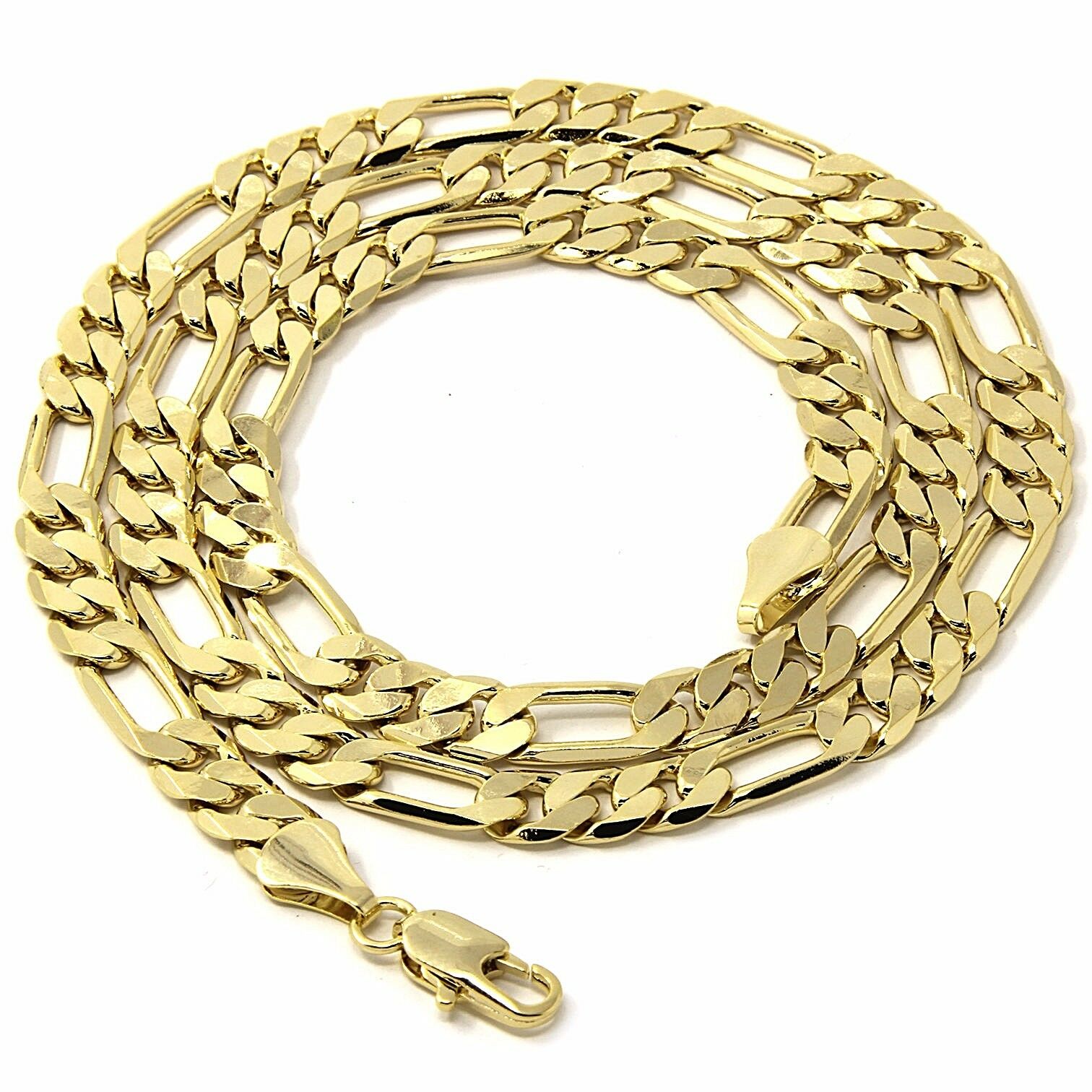 Copy of Exquisite Iced Green Jade Round Shape 14k Gold PT Pendant 18"20" Figaro Chains