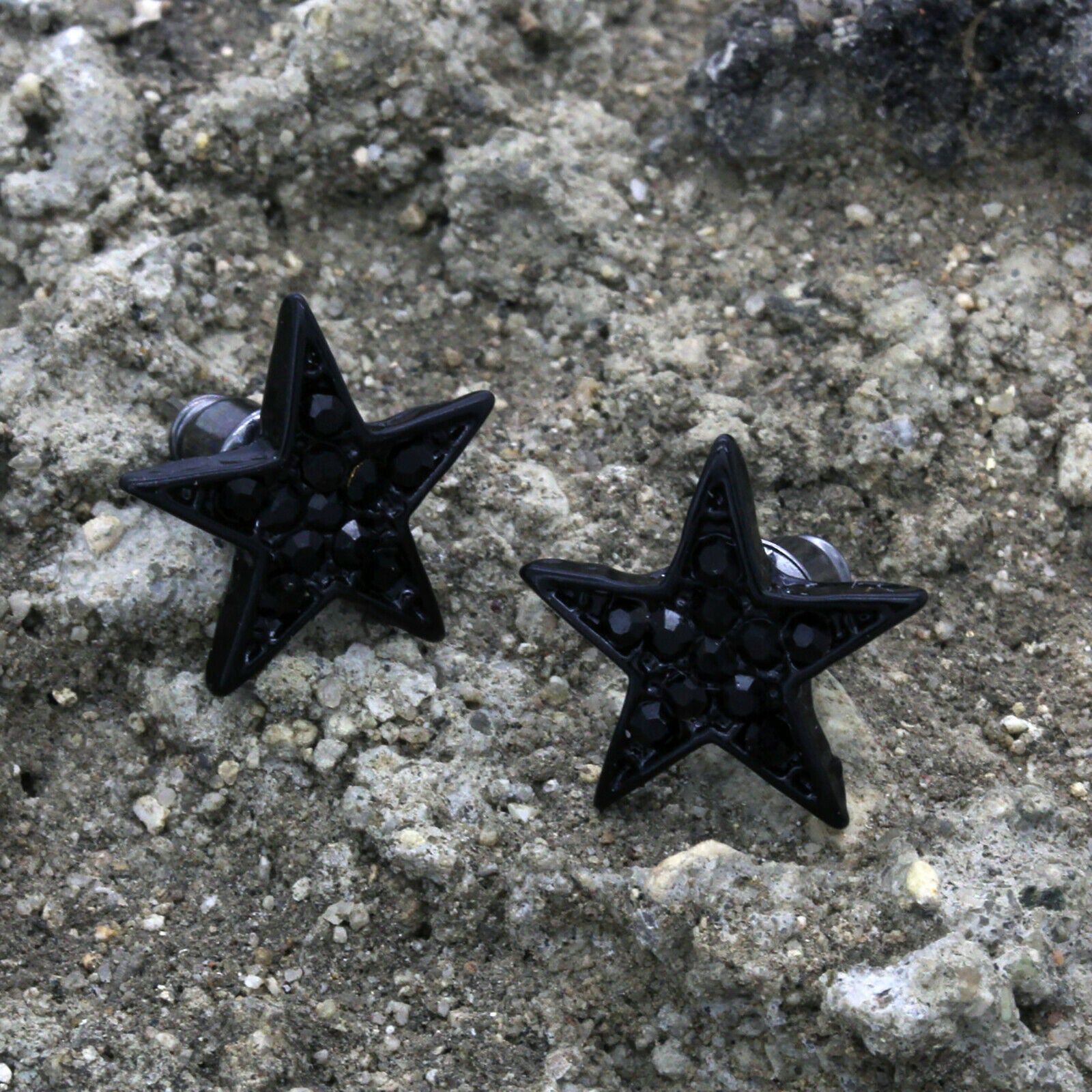 Cz STAR BLACK FILLED EARRINGS