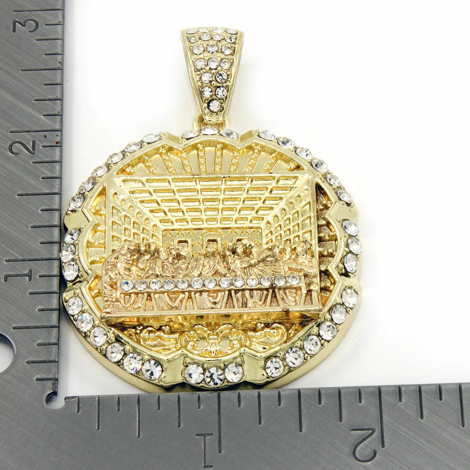 Round Last Supper 4 Pcs Set Clear Cz Cuban, Tennis & Rope Chain Bundle Gold PT