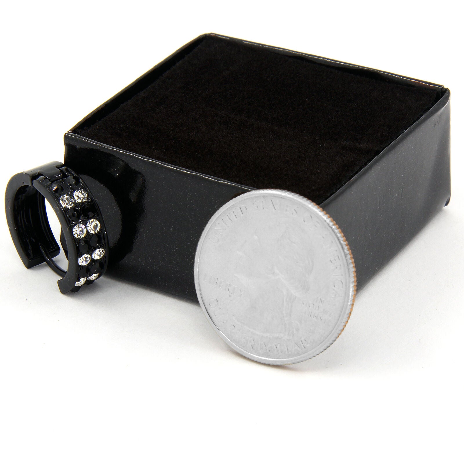 Black & Clear Cz Huggie Hoop