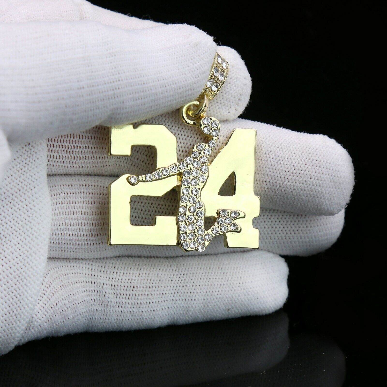 Gold / Clear #24 Jump CZ Man Basketball Pendant with Rope Chain