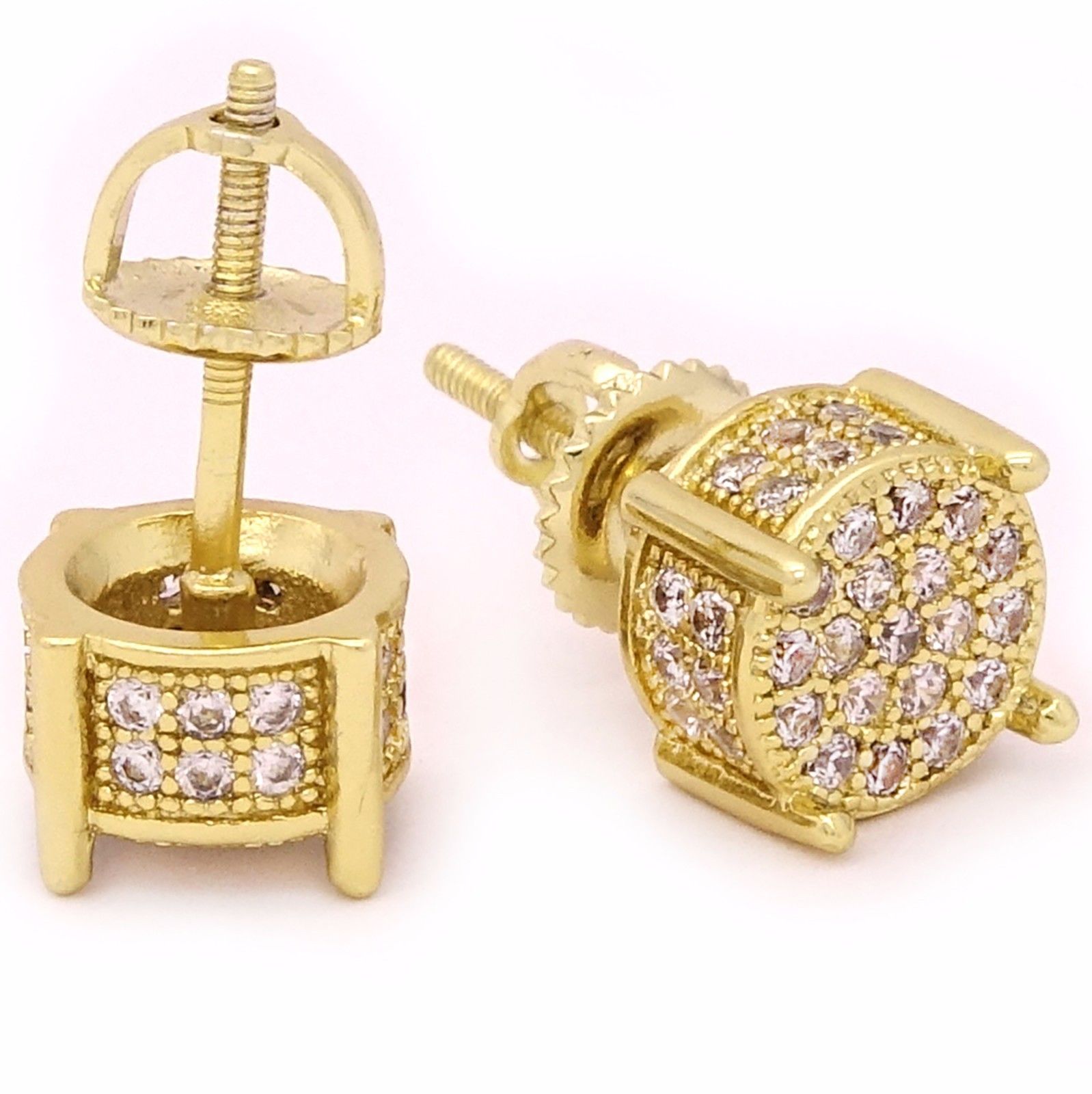 Screw Back Gold Tone Cz Micro Pave