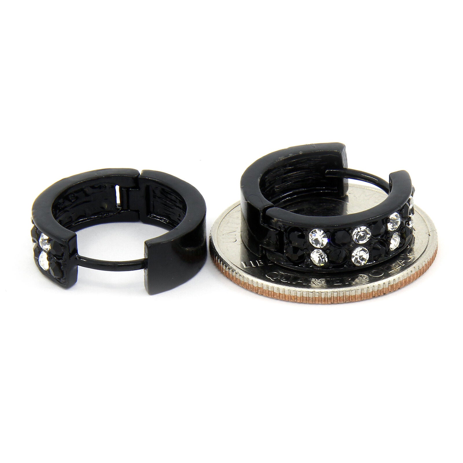 Black & Clear Cz Huggie Hoop