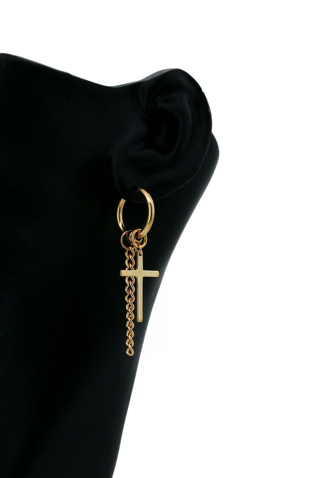 Cross Dangle/Cuban 18k Gold Stainless Steel Plain Earring