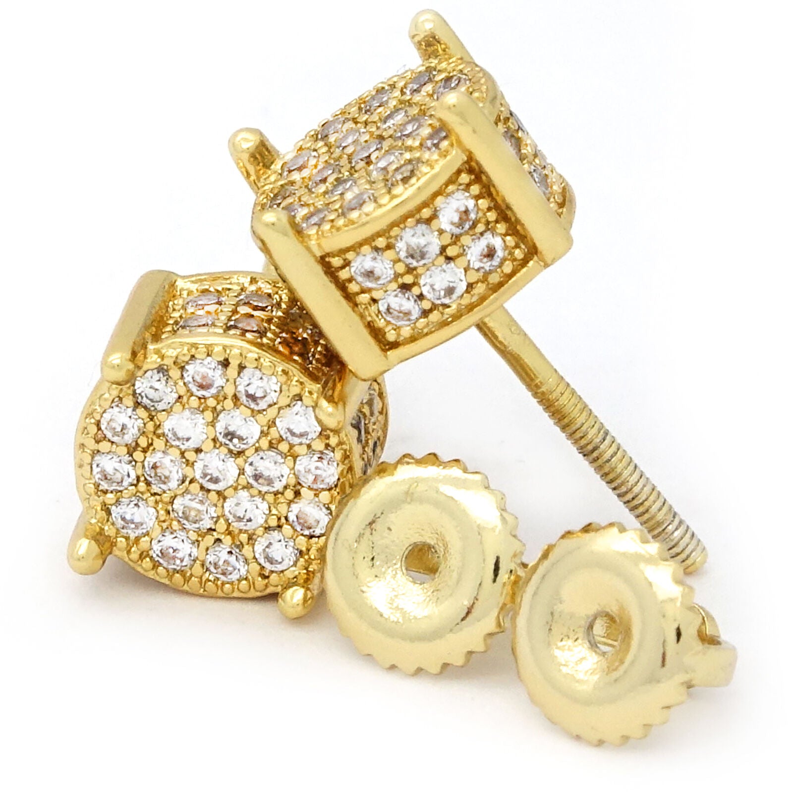 Screw Back Gold Tone Cz Micro Pave