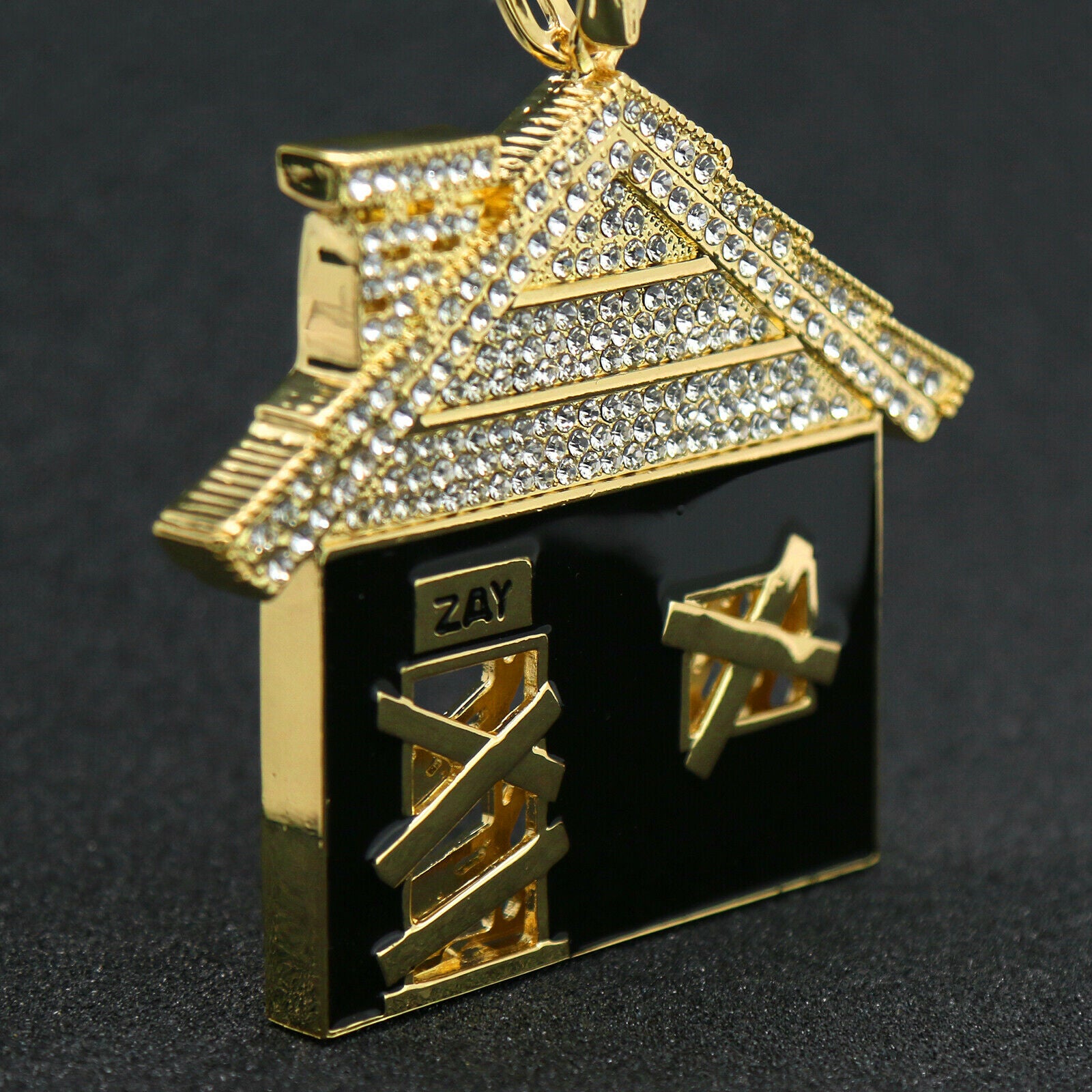 4PC Set – House BK Pendant with Gold CZ Cuban, Tennis & Rope Chains