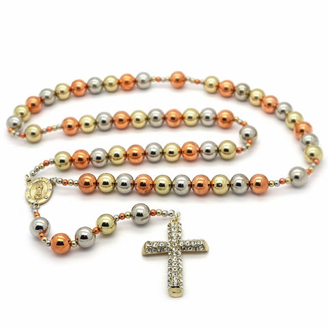 3 TONE ROSE GOLD, SILVER & GOLD 15mm  GUADALUPE ROSARY