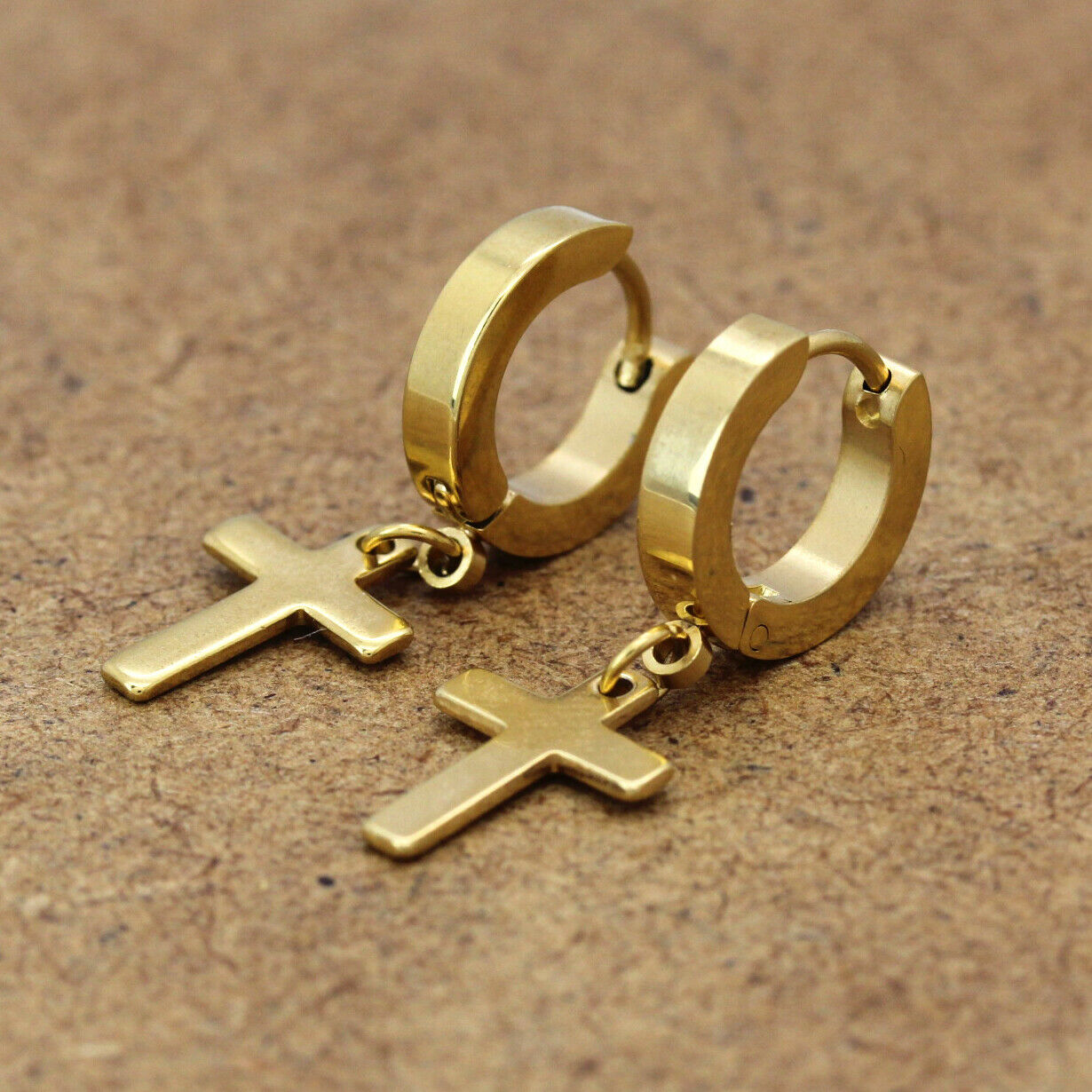 Gold Stainless Steel Plain Cross Dangle