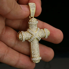 3pc Men's Gold Plated Cz Thick Staple X Cross w/ Cz Cuban & Thin Tennis Chain 22"/24