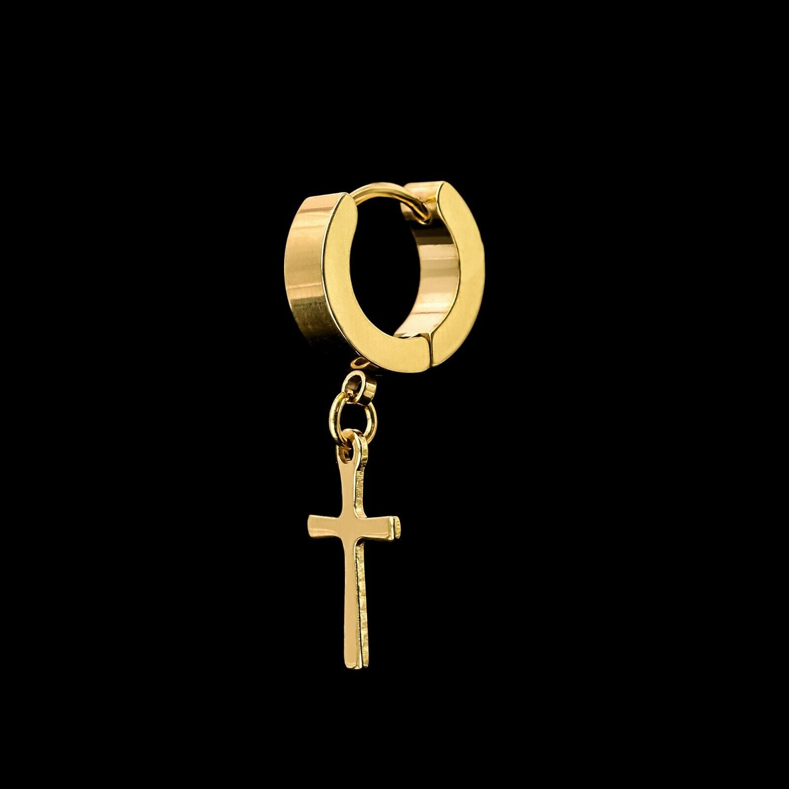 Small Cross Dangle 18k Gold Stainless Steel Plain Earring