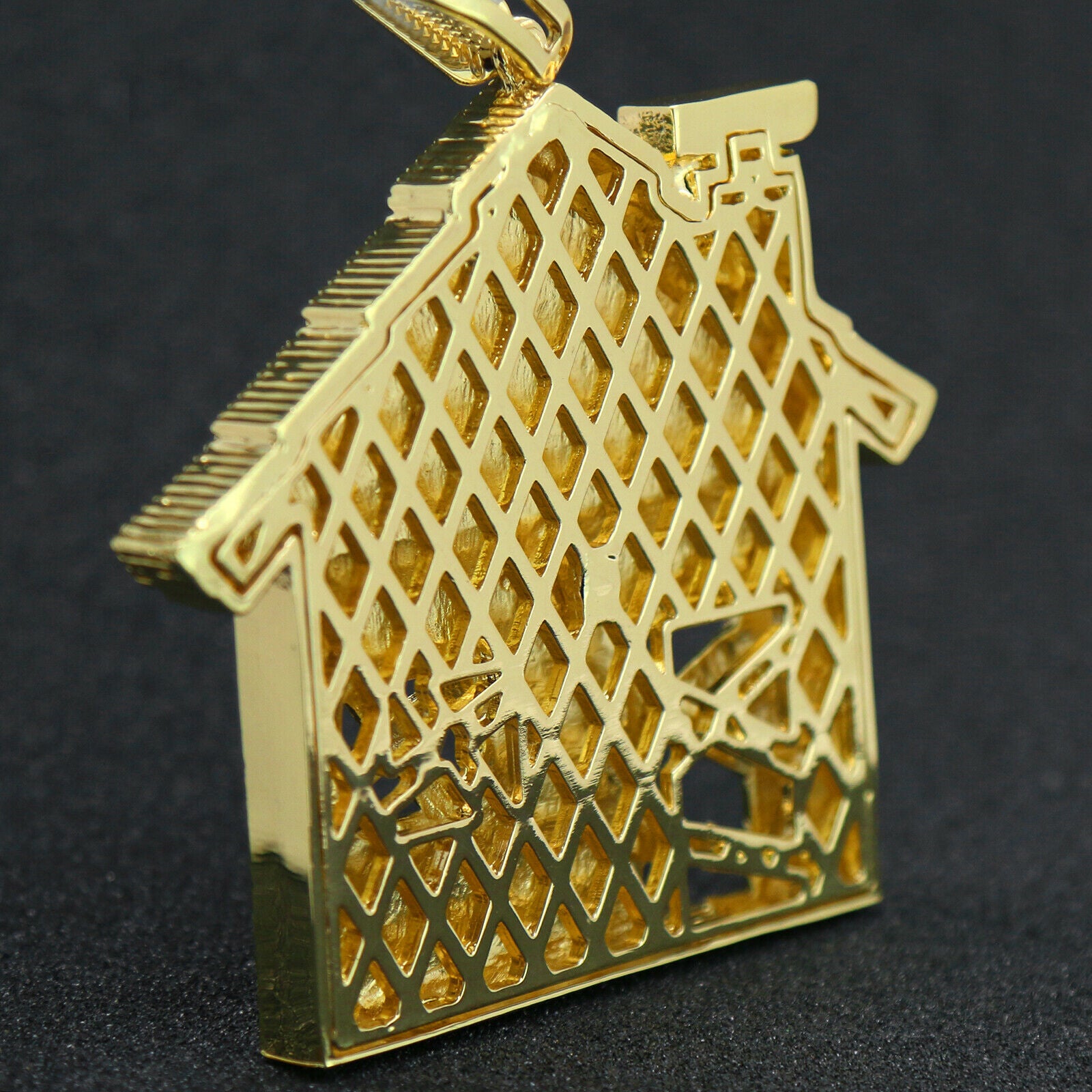 4PC Set – House BK Pendant with Gold CZ Cuban, Tennis & Rope Chains