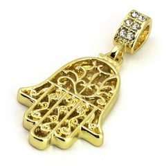 Gold Plated Hamsa Pendant 24" Rope Chain/Stainless Steel Huggie Hoop Cz Earrings 2pc Set