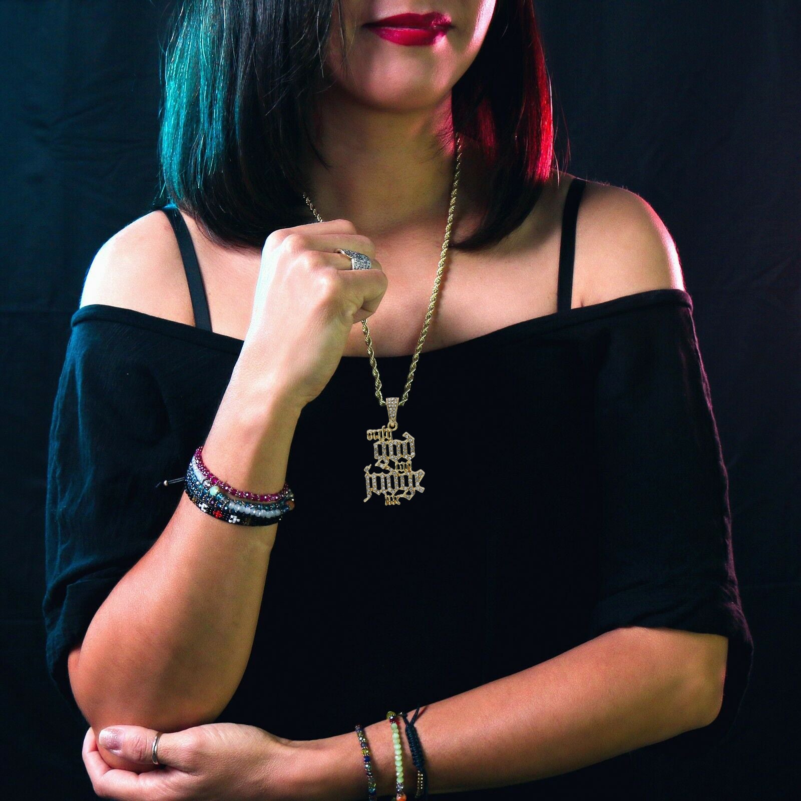 Gold Plated Only God Can Judge Me 24" Rope Chain/Stainless Steel Huggie Hoop Thin Earrings