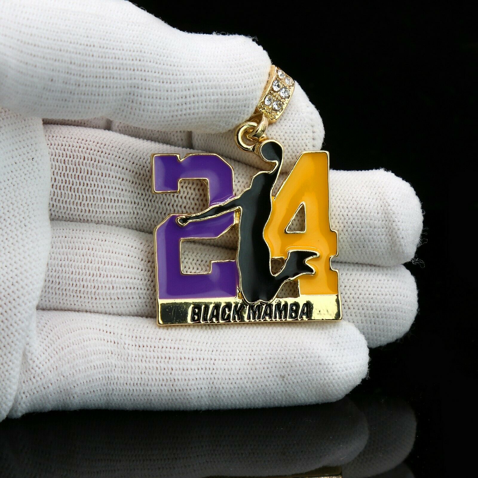 Gold / Purple #24 Jump CZ Man Basketball Pendant with Rope Chain