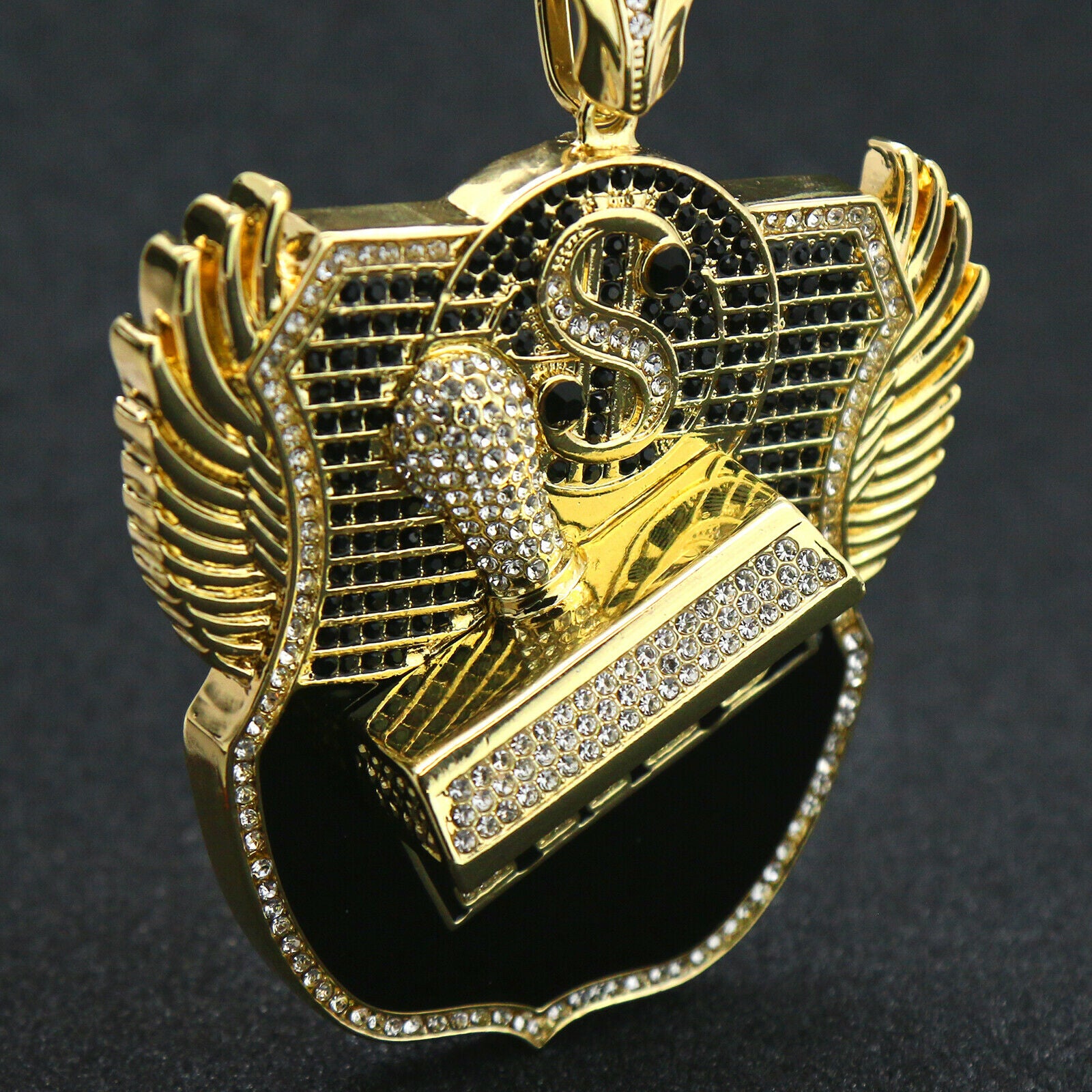 4PC Set – Paid Stamp Pendant with Gold CZ Cuban, Tennis & Rope Chains