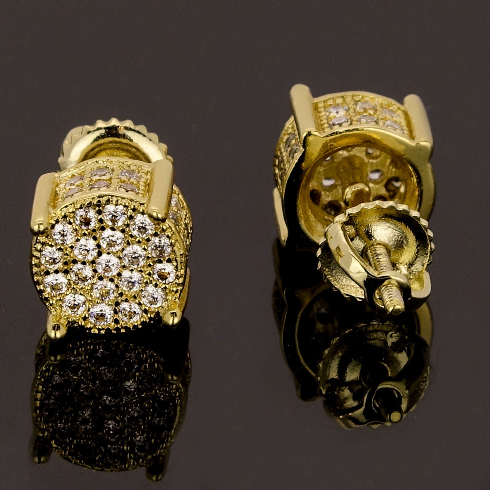Screw Back Gold Tone Cz Micro Pave