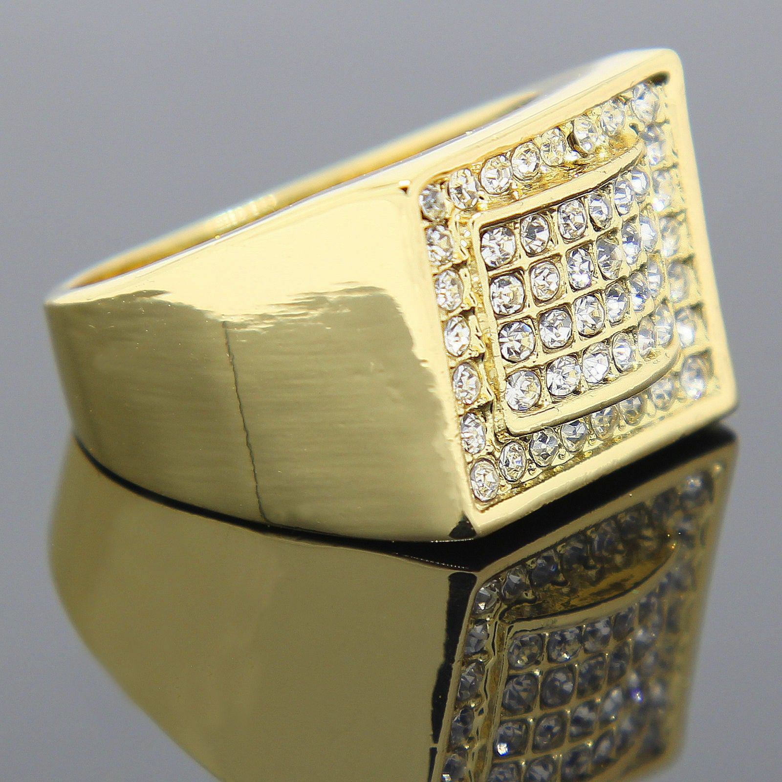 14k Gold Plated 2pc Bracelet Miami Cuban & Fully CZ Dome Ring