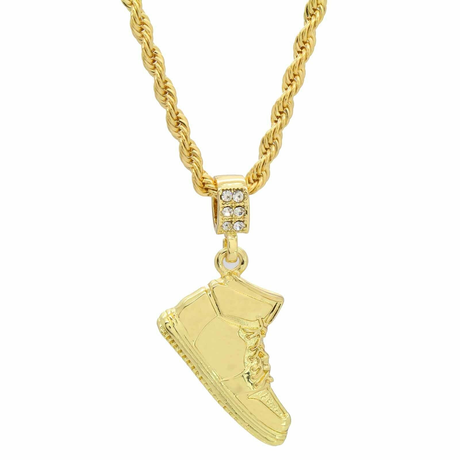 Retro Plain Shoe 14k Gold Pendant 20" Inch 4mm Rope Choker Chain
